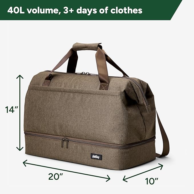Halfday Double Decker Weekender Bag 40L | Designed for Easy Packing & Storage (Padded Strap, Zippered Bottom Compartment, Interior Mesh Pockets, Trolley Sleeve, Water-Resistant Fabric), Dune