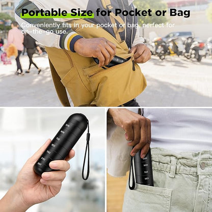 [2 Pack] Zannaki Metal Travel Pill Organizer, Portable Waterproof Weekly Pill Box, Large Aluminum Alloy Pill Case Container, BPA Free 7 Day Daily Medicine Organizer Holder for Vitamin, Supplement