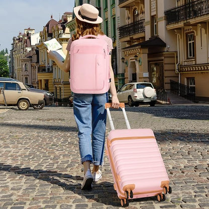 UKEIN Luggage Sets 3 Piece, PC Hardside Carry On Luggage 24 Inch With Spinner Wheels with TSA Lock, Large Suitcase Set With Travel Backpack (Pink, 3 piece set (24inch))