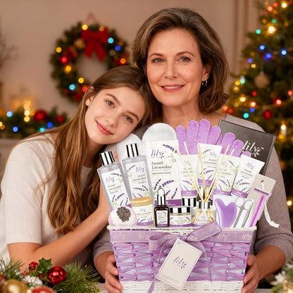 Christmas Gifts Spa Gift Set for Women - 22 Piece Lavender Luxury Bath & Body Basket with Bath Bomb, Lotion & Shower Gel | Bath Gift Set for Birthday Gifts, Mothers Day Gifts