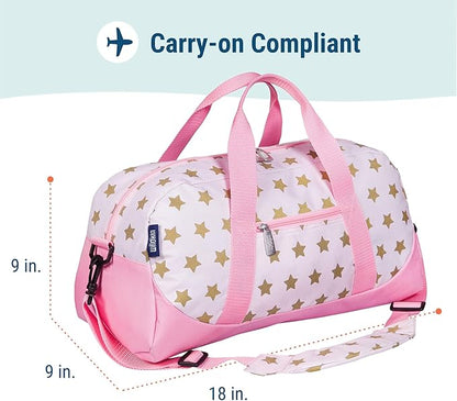 Wildkin Kids Overnighter Duffel Bag – Carry-On Size, Ideal for School & Sleepovers – Pink and Gold Stars