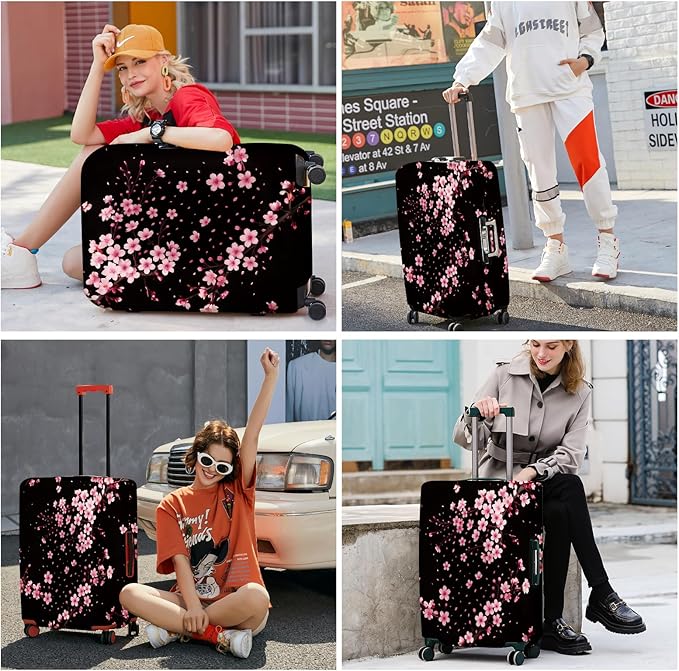 ANNA QUEEN Cherry Blossom Luggage Cover, Elegant Pink Sakura Design Suitcase Protector, Stretchable Washable Travel Sleeve for 28-30 Inch Luggage