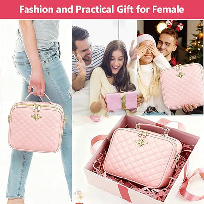 Travel Makeup Bag with Light Up Mirror, Portable Makeup Bag with Led Light Women Waterproof Makeup Travel Case adjustable dividers Rechargeable Vanity Mirror with 3 Color Lights