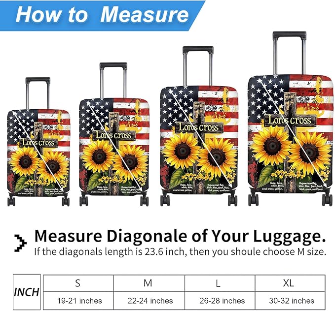 Luggage Cover Protector for 26-28 Inch Suitcases, TSA Approved Elastic Travel Suitcase Covers, Anti-Scratch Washable Luggage Sleeve for Carry On & Checked Bags, Cross Sunflower