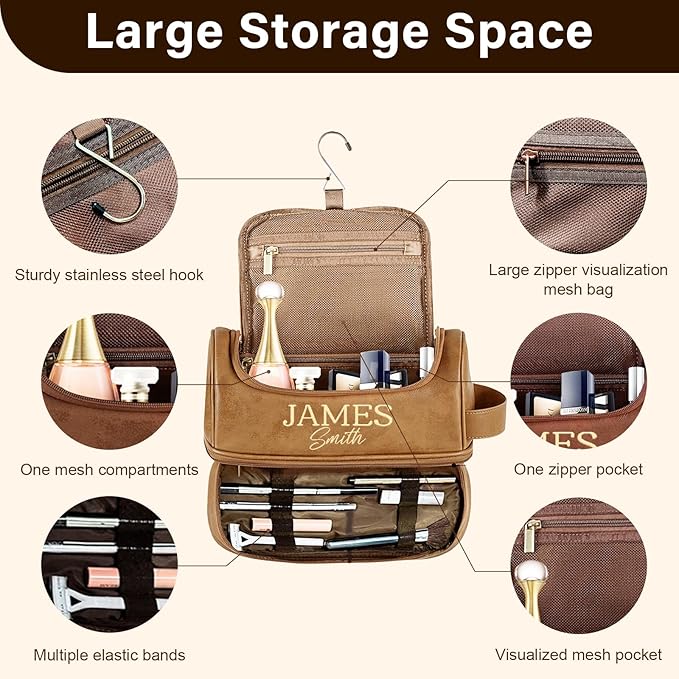 Personalized Toiletry Bag for Men, Gifts for Men, Custom Leather Mens Toiletries Travel Kit, Customize Shaving Bags, Men's Gift Ideas for Christmas, Anniversary, Birthday, Dad, Grandpa, Lover