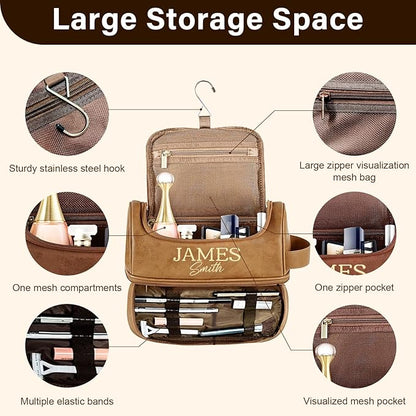 Personalized Toiletry Bag for Men, Gifts for Men, Custom Leather Mens Toiletries Travel Kit, Customize Shaving Bags, Men's Gift Ideas for Christmas, Anniversary, Birthday, Dad, Grandpa, Lover