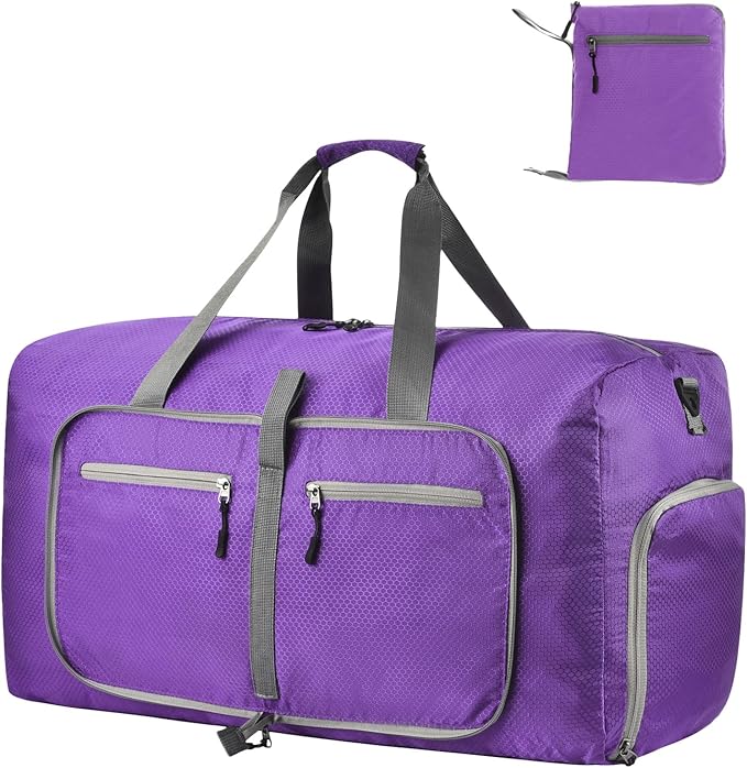 Dimayar Travel Duffle Bag for Men Women - Foldable Duffel Bag with Shoes Compartment - Overnight Bags Waterproof & Tear Resistant(85L,Purple)