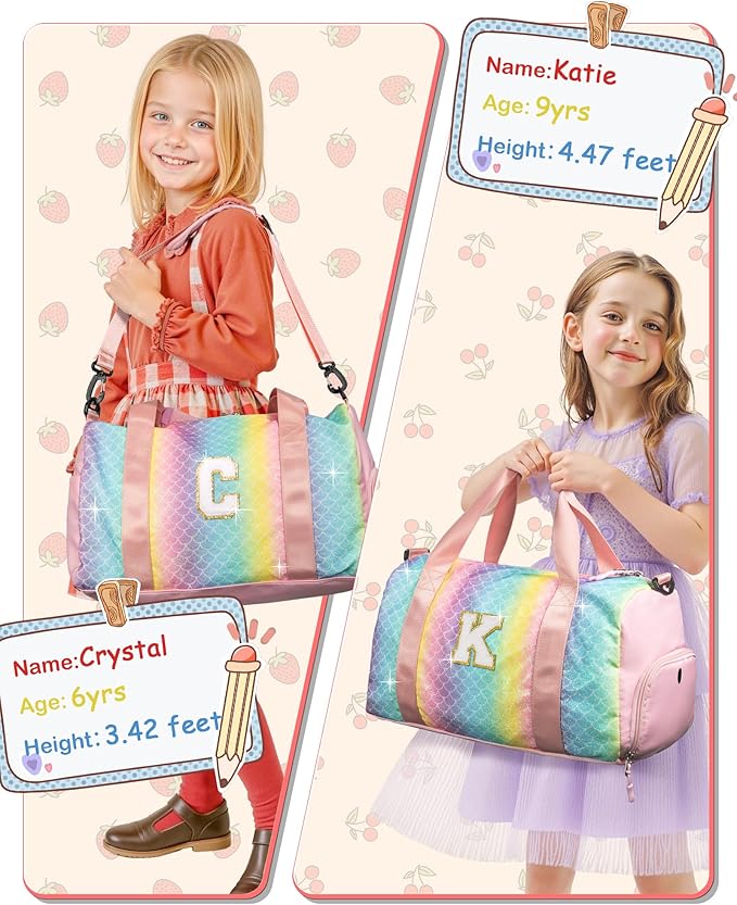 Daughter Birthday Gifts-Girl Gym Bag with Shoe Compartment, Kid Personalized Weekender Overnight Bags, Initial Travel Tote with Makeup Pouch, Graduation Gift for Girls (Letter Y)