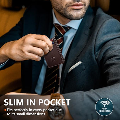 Magnetic Closure Slim Wallet with Money Clip Gift Boxed,Genuine Leather Front Pocket Wallet for Men, 3.9"x 2.8", RFID Blocking