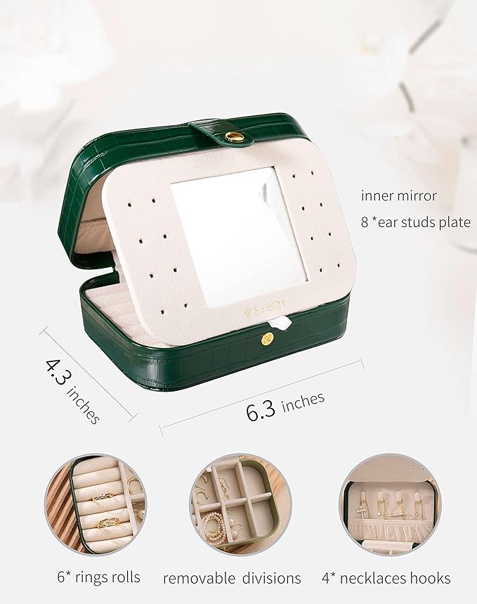 S.Leaf Travel Jewelry Organizer Boxes for Women Small Portable Necklace Earrings Bracelet Rings Travel Case Best Friend Birthday Gifts for Women Trendy (13_Crocodile_Emerald_Big)