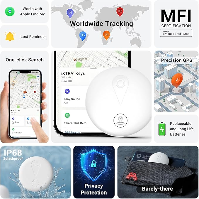 New Air Tracker Tags 4 Pack with Holder, Bluetooth Item Finder Work with Apple Find My APP (iOS Only), Easy Battery Replacement, Smart Keys Finder and Item Locator for Keys,Wallet,Pet (2Black+2White)