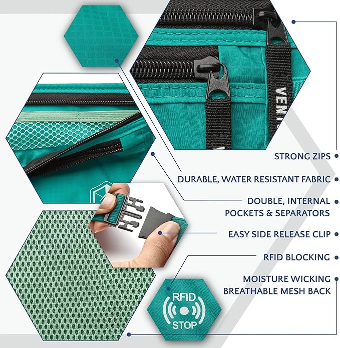 VENTURE 4TH Travel Money Belt - Slim Passport Holder RFID Blocking Travel Pouch to Protect Cash, Credit Cards and Travel Documents (Turquoise)