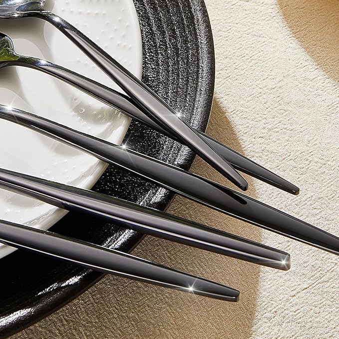KINGSTONE Silverware Set, 20-Piece Flatware Set Cutlery Set Premium 18/10 Stainless Steel, Tableware Include Forks Knives Spoons for Home Kitchen Restaurant Wedding, Dishwasher Safe,Black