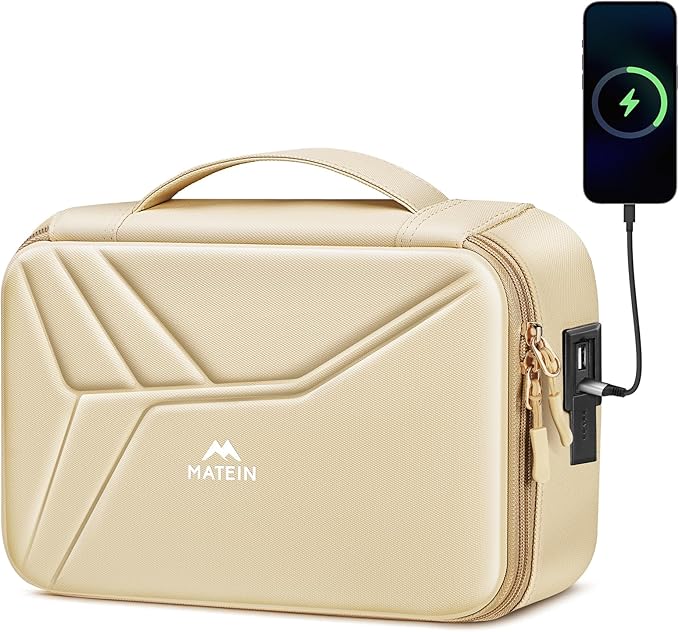 MATEIN Hardcase Electronics Organizer for Women, Hardshell Tech Travel Bag Shockproof Portable Cable Organizer Bag, Waterproof Electronics Travel Case for Cord, Charger, Power Bank, Apricot