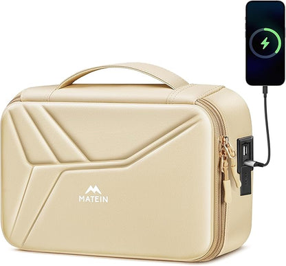 MATEIN Hardcase Electronics Organizer for Women, Hardshell Tech Travel Bag Shockproof Portable Cable Organizer Bag, Waterproof Electronics Travel Case for Cord, Charger, Power Bank, Apricot