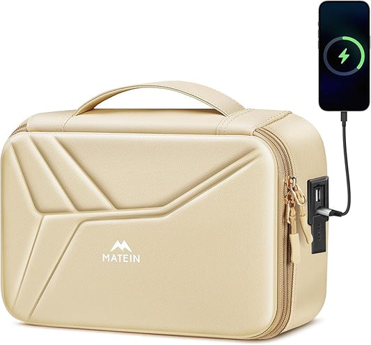 MATEIN Hardcase Electronics Organizer for Women, Hardshell Tech Travel Bag Shockproof Portable Cable Organizer Bag, Waterproof Electronics Travel Case for Cord, Charger, Power Bank, Apricot