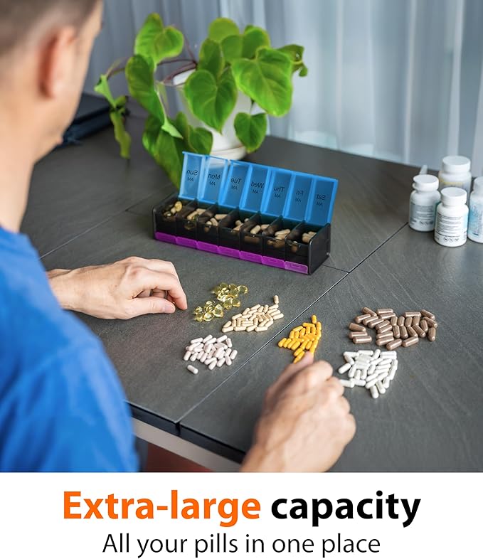 Extra Large Pill Organizer- XXL Pill Box 7 Day - Weekly Pill Organizer with AM PM Large Compartments Big Pill Case for Supplements Jumbo Pill Holder for Vitamins Huge Medicine Organizer 2 Times a Day