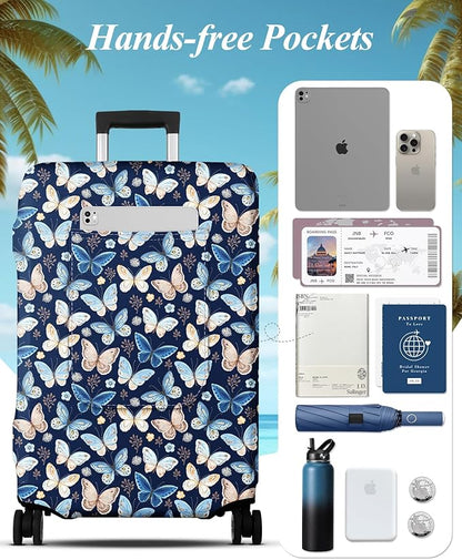 Slohif Luggage Cover for Suitcase Tsa Approved Protector - Luggage Sleeve Large Suit Case Cover Travel Stretch Baggage Case Protective Washable Fit 31-32 Inch Blue Butterfly XL
