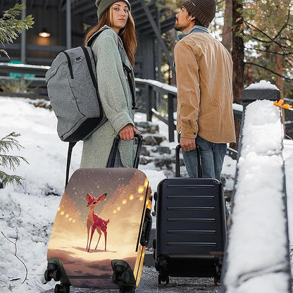 FOREVER QUEEN Christmas Elk Luggage Cover Suitcase Protector Suitcase Cover Anti-Scratch,Stretchable Bag Cover Washable Durable Polyester