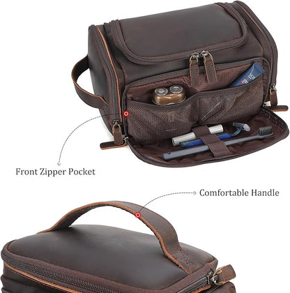 Polare Full Grain Leather Toiletry Case Bag Travel Dopp Kit Organizer Hanging Makeup Cosmetic Shaving Kit Wash Case for Men