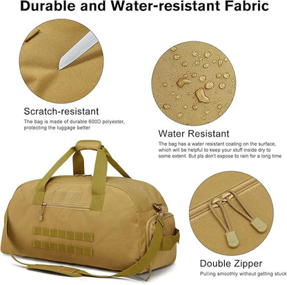 G4Free 70L Large Tactical Duffle Bag Men Sports Gym Backpack with Shoes Compartment Military MOLLE Duffel Backpack (Brown)