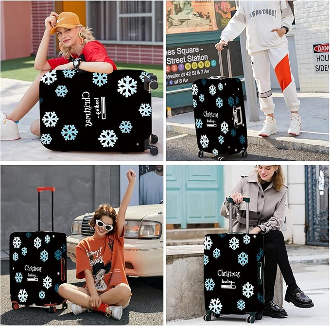 ANNA QUEEN Christmas Loading Luggage Cover, Funny Snowflake Design Suitcase Protector, Stretchable Washable Travel Sleeve for 20-22 Inch Luggage