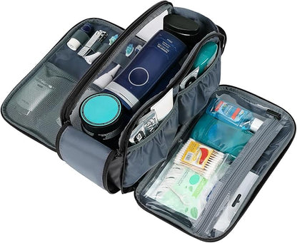ZEEMO Travel Toiletry Bag for Men, Medium Water-Resistant Double-Sided Full-Open Dopp Kit, Versatile Organizer for Shower and Hygiene Accessories, Bathroom Essentials, Cosmetics, Large, Grey