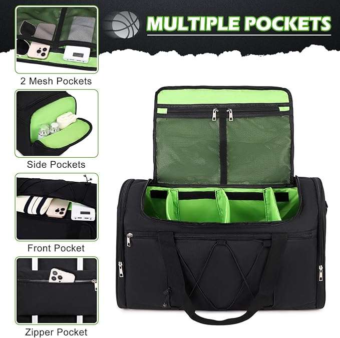 Sneaker Bag for Travel, Outdoor Sports Gym Bag Shoe Bags for 4 Pairs of Sneakers up to Size 14, Travel Duffel Bags with 3 Adjustable Dividers & Shoulder Strap, Sneakerhead Gift