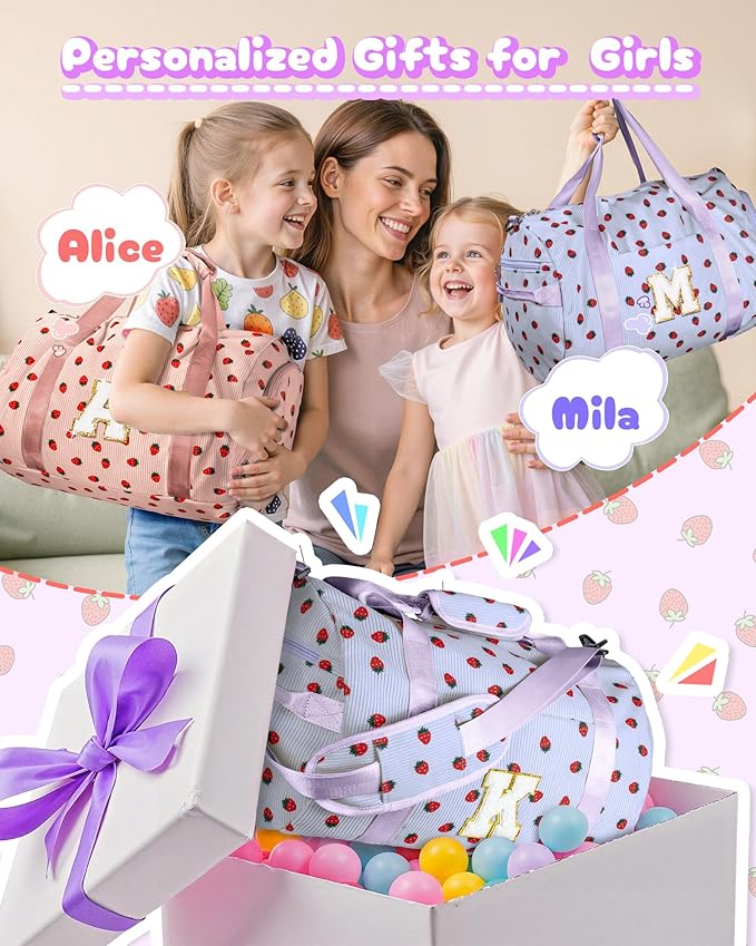 Teen Stocking Stuffers-11 Year Old Girl Birthday Gifts, Girls Gym Bag, Kids Personalized Overnight Duffle Bags with Shoe Compartment, Travel Tote with Makeup Bag, Gift for Sister (Letter E)