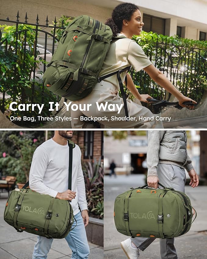 Tolaccea Travel Laptop Backpack for Men Women, 40L-50L Expandable Carry On Backpack with Wet Dry Compartment, TSA Approved Daypack Fits 16 Inch Laptop, Convertible Rucksack Duffel Bag for Work Travel