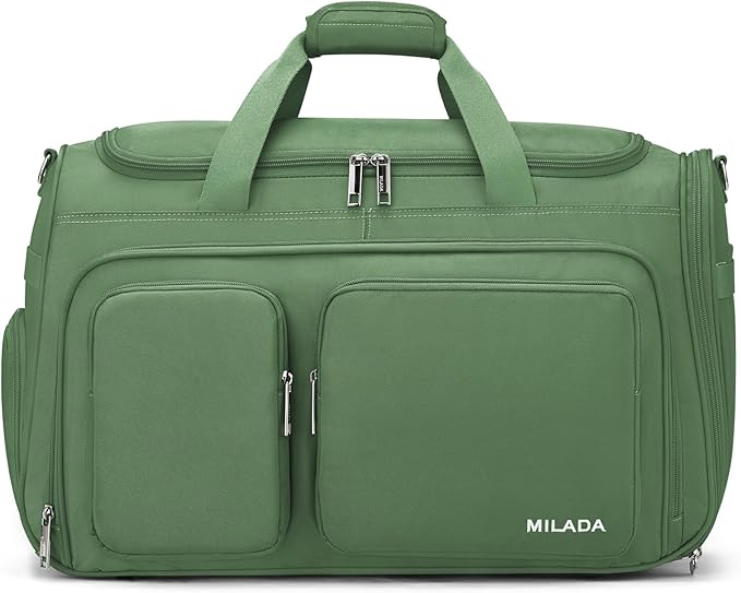 MILADA Carry On Luggage Bags for Travel Large Foldable Duffle Bag for Travel Lightweight Personal Bags for Airplanes Weekend Overnight Bags for Women Mens Travel Bag, Forest Green