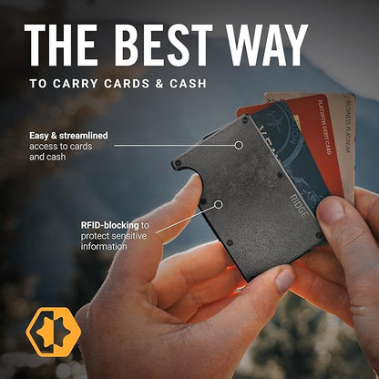 Ridge Wallet for Men - Slim Minimalist Compact Wallet and Card Holder, RFID Protected Front Pocket Wallets for Men with Integrated Cash Strap (Stonewashed Titanium)