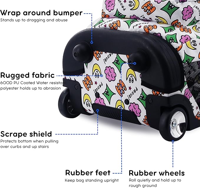 J World Sundance Laptop Rolling Backpack for Girls Boys. Roller Bookbag with Wheels, Proud