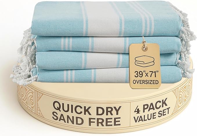 LANE LINEN Oversized Beach Towel - Beach Towels 4 Pack, Pre-Washed Pool Towel, Extra Large Beach Towel, Quick Dry & Sand Free, Lightweight Travel Towel, 39"x71" - Aqua