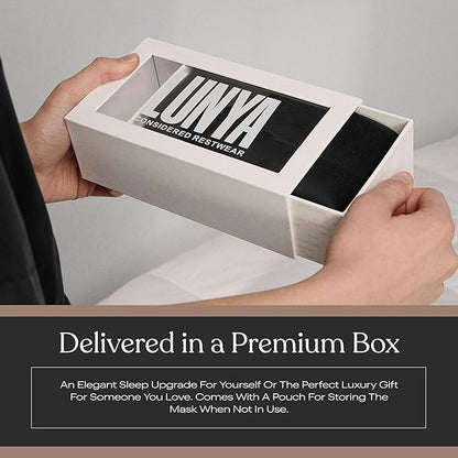 Lunya Weighted Silk Sleep Mask – Mulberry Silk Eye Cover with Cooling Glass Beads, Noise-Reducing Fit, Washable Fabric, and Travel Pouch – Sleeping Mask for Men and Women - Black – Large