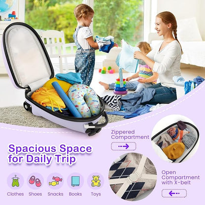 HONEY JOY Kids Luggage, 16” Children Rolling Suitcase w/Wheels & Telescopic Handle, Hard Shell Lightweight Travel Luggage for Toddlers, Carry On Luggage with Wheels for Boys Girls(Purple Unicorn)