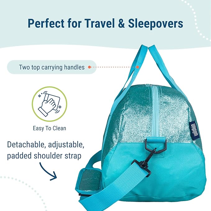 Wildkin Kids Overnighter Duffel Bag – Carry-On Size, Ideal for School & Sleepovers – Blue Glitter