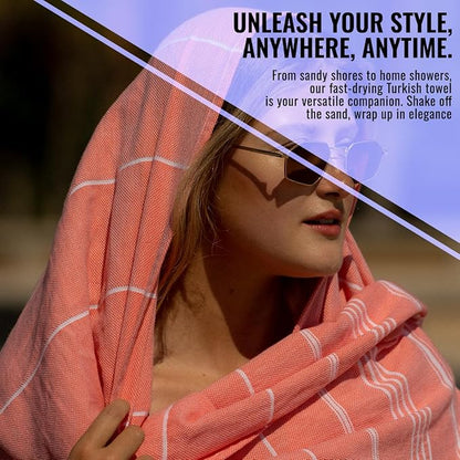 Beach Towel 100% Cotton Turkish Beach Towel Adult 38x70 Inch Pre-washed Absorbent Extra Large|Sand Free Quick Dry BathTowels|Lightweight Blanket|Travel Cruise Camping Spa Gym Yoga Towel|Dark Coral