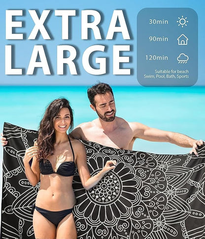2 Packs Sand Proof Microfiber Beach Towels Adult –Quick Fast Dry Beach Oversized Accessories for Travel Swim Pool Yoga Camping Blanket Essentials Lightweight Must Haves Items Women Gifts Mandala Scale