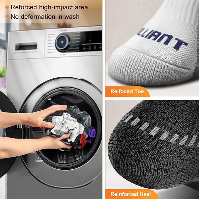 BULLIANT Compression Socks for Men 6Pairs, Athletic Crew Socks Cushioned For Men Sports Running-Arch Support