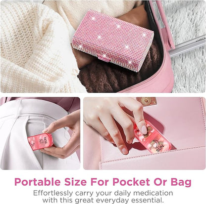 Zannaki Bling Metal XL Weekly Pill Organizer 2 Times a Day, Large Travel Daily Pill Box 7 Day, Portable Week Twice Pill Holder Container, AM PM Pill Case for Medicine Vitamin Medication Supplement