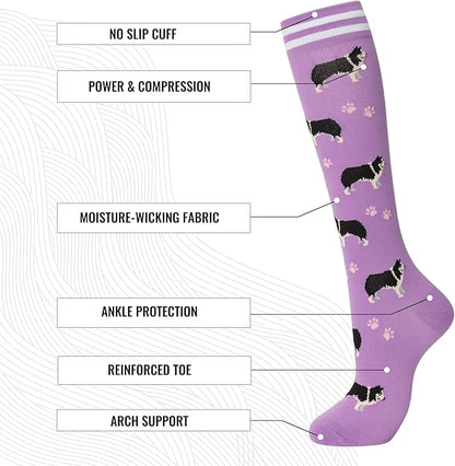 fenglaoda Compression Socks Women Men 6 Pairs, Knee High Best Support Circulation Socks for Running, Travel, Flight, Nurse