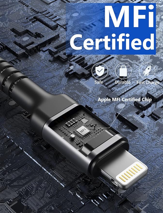iPhone Charger Cable 3FT, 2Pack USB to Lightning Cable Extra Durable Braided, [Apple MFi Certified] Fast Charging iPhone Charger Cord Compatible with iPhone 14 13 12 11 8 7 Pro Max and More-Silver
