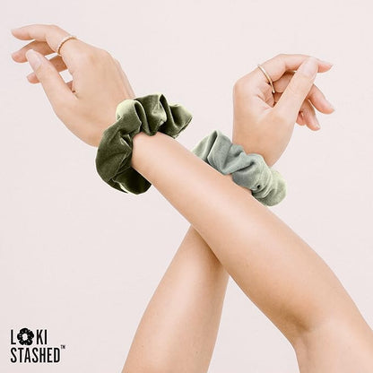 3-PACK Velvet Hair Tie Scrunchies for VSCO Girls & Women, THE ORIGINAL HIDDEN POCKET SCRUNCHIE with Zipper Pocket Storage, Accessories, Small Items, Keys, Money - Emerald Set