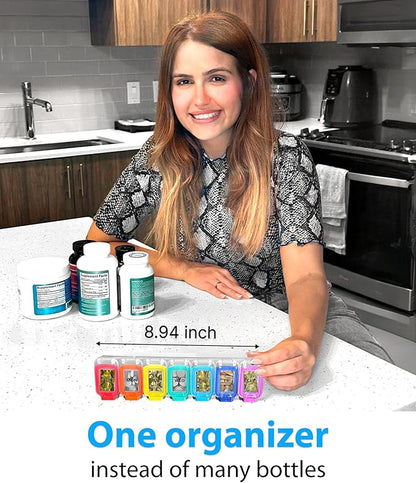 Weekly Pill Organizer 1 time a Day – Pill Box 7 Day with Enhanced Waterproof Seal, Large compartments Hold Big Vitamins & Supplements, Upgraded Locking lids, for Home & Travel use, Durable Hard case