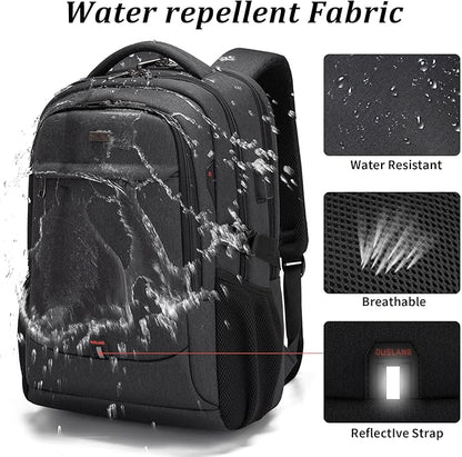 DUSLANG 17 Inch Laptop Backpack for Travel Water Resistant College Backpack for Men/Women Laptop Bag with USB Charging Port and clear Cosmetic Toiletry Bag, Black