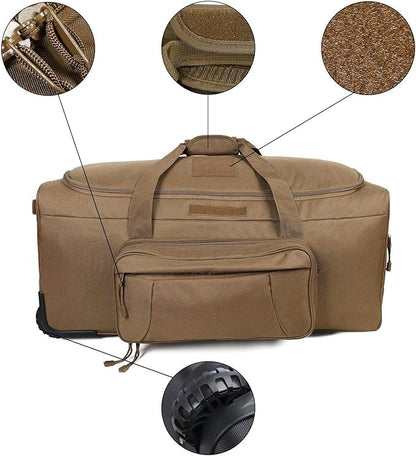 Heavy-Duty X-Large Military Tactical Wheeled Rolling Duffel Trolley Bag For Deployment Traveling Camping Sporting