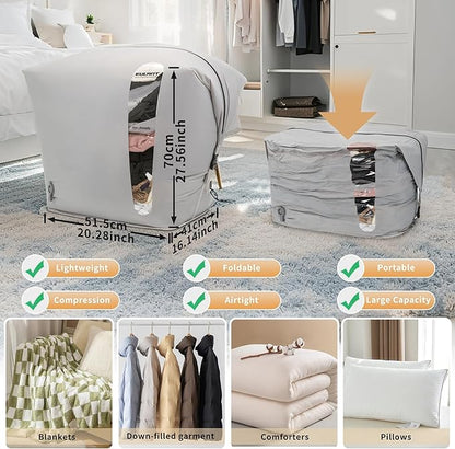 Reusable Vacuum Compression Space Saver Bag,Waterproof Professional IP67 Zip Vacuum Bags for Packing Organizers,Lightweight Compression Packing Bags for Home Family(No Pump)