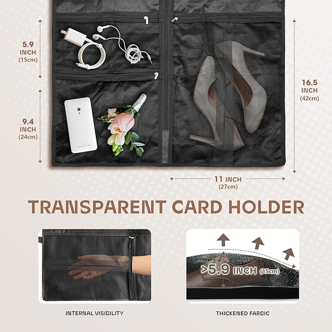 Travel Garment Bag with Zipper Pocket, Suit Bag for Suits, Dresses, Coats