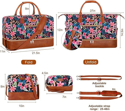 Weekender Bag for Women, Travel Duffel Bag Carry On Overnight Bag with Shoe Compartment Large Nylon Travel Weekend Tote Bag